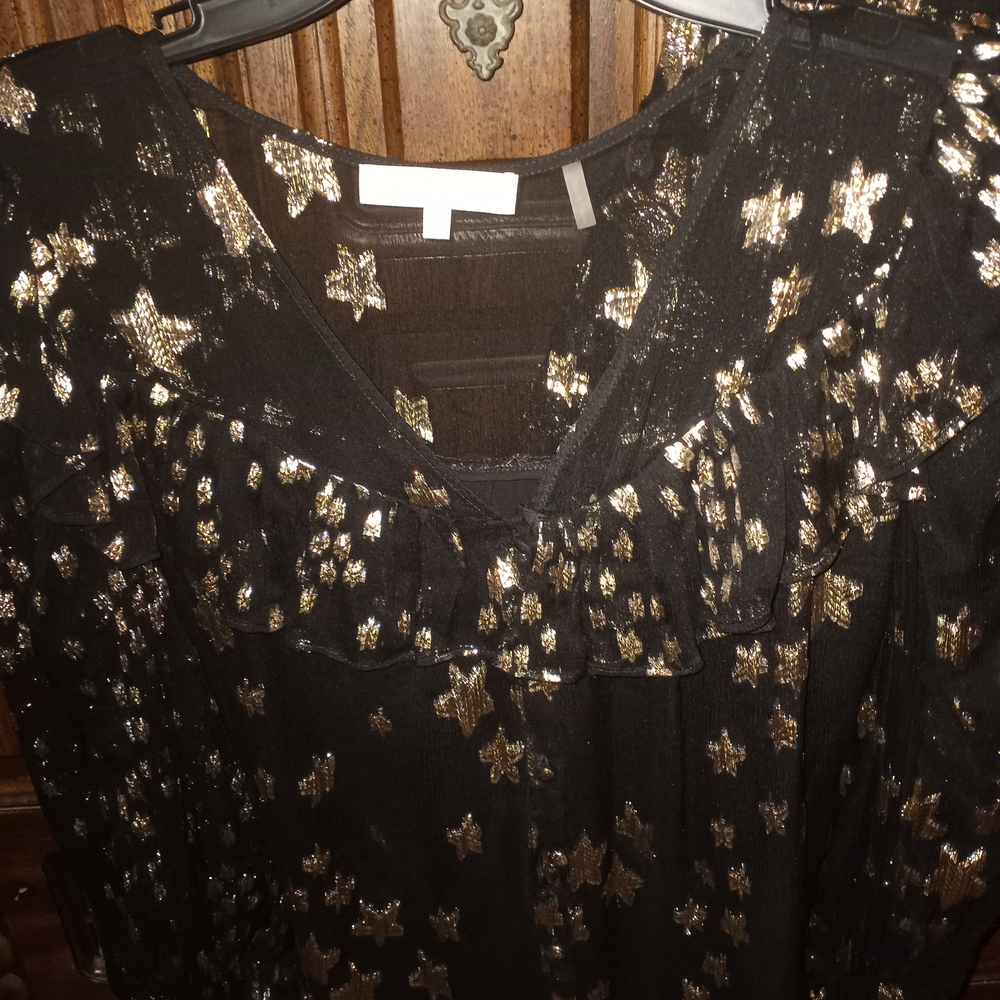 *LoveShackFancy Women's Black and Gold Star Blouse Size S And Skirt Size XS